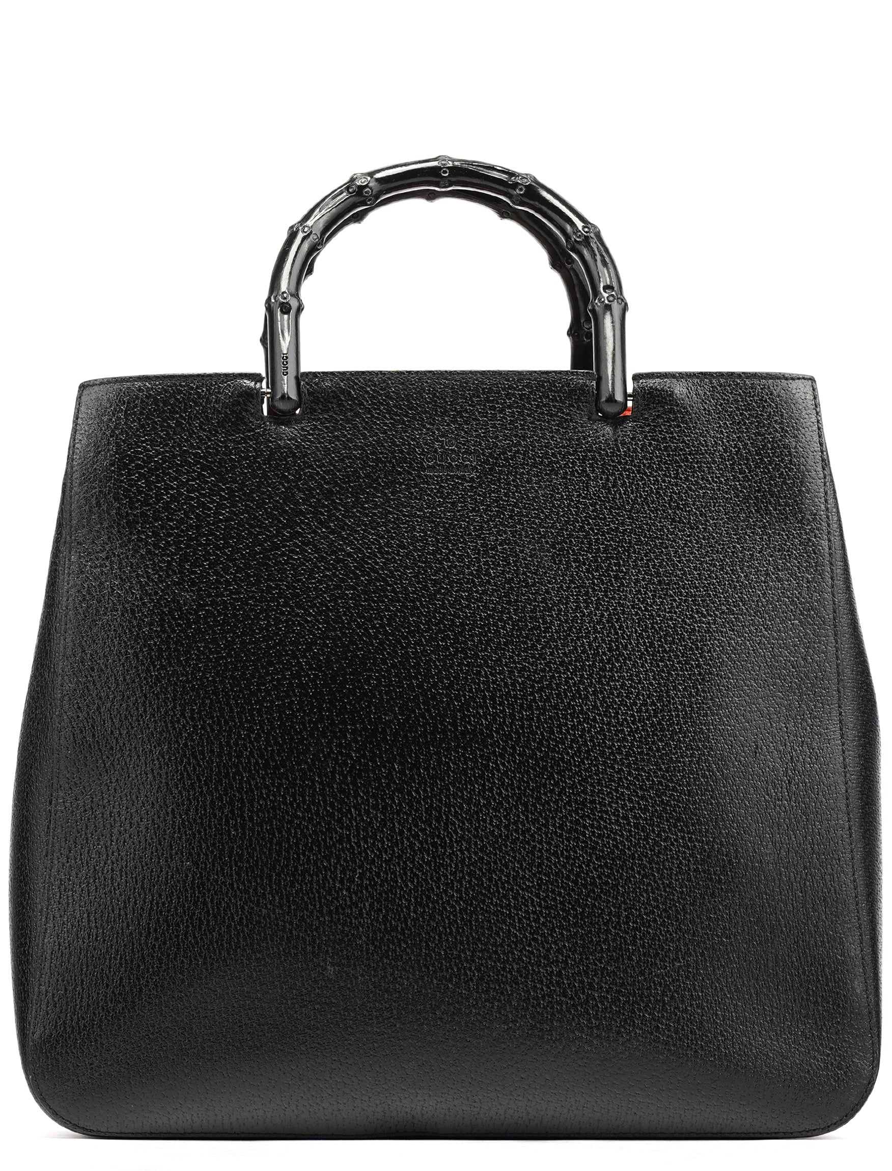 002 1060 Black Leather Bamboo Tote Bag