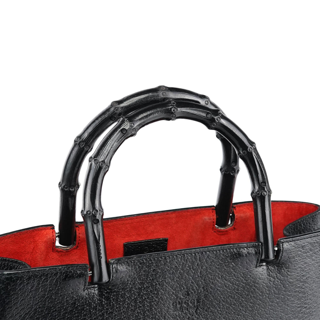 002 1060 Black Leather Bamboo Tote Bag