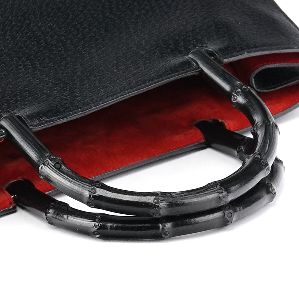 002 1060 Black Leather Bamboo Tote Bag