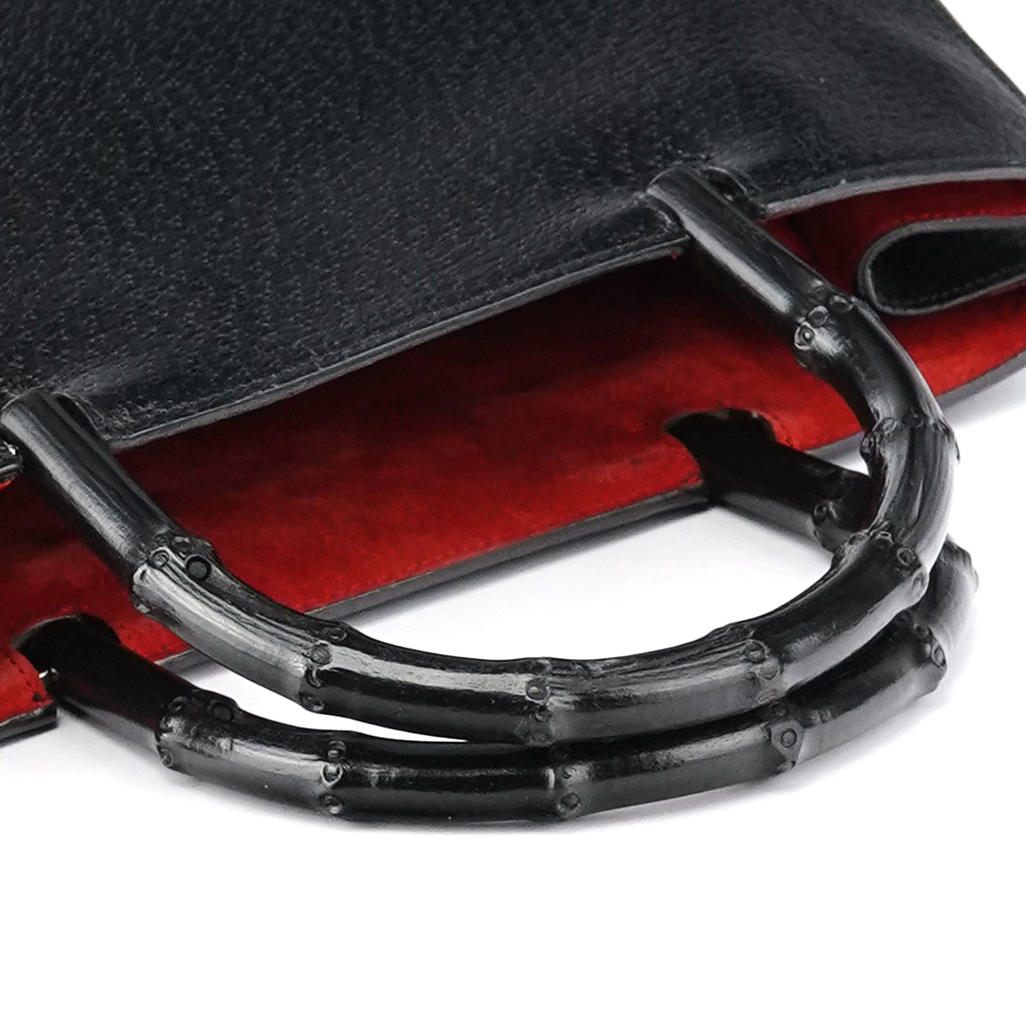 002 1060 Black Leather Bamboo Tote Bag
