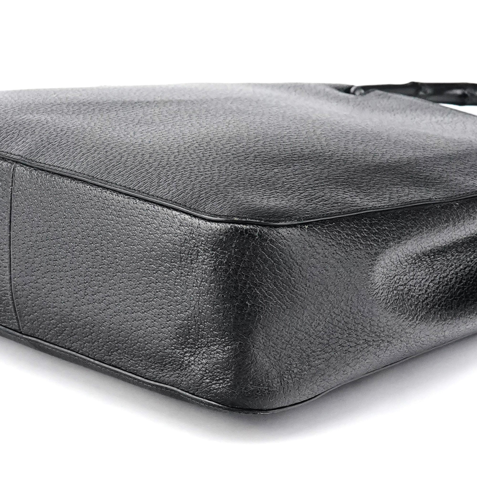 002 1060 Black Leather Bamboo Tote Bag