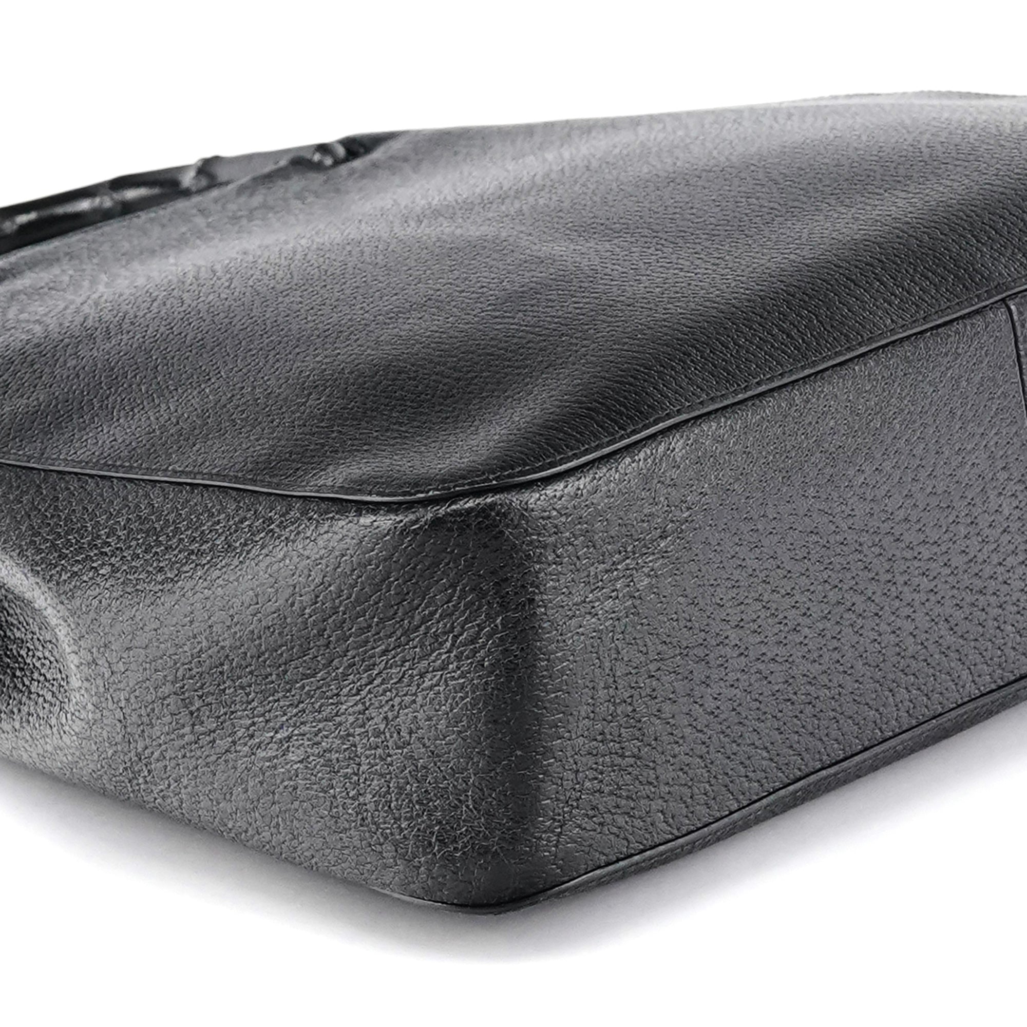 002 1060 Black Leather Bamboo Tote Bag
