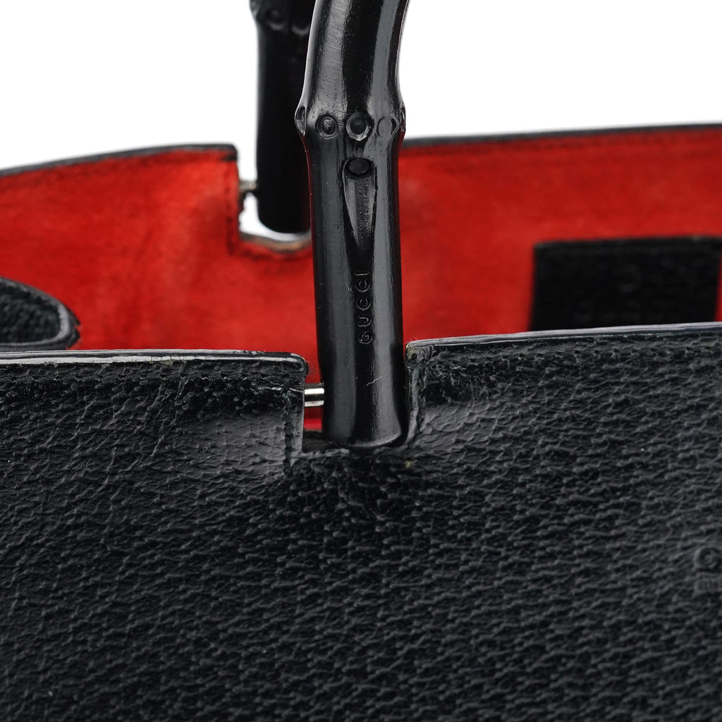 002 1060 Black Leather Bamboo Tote Bag