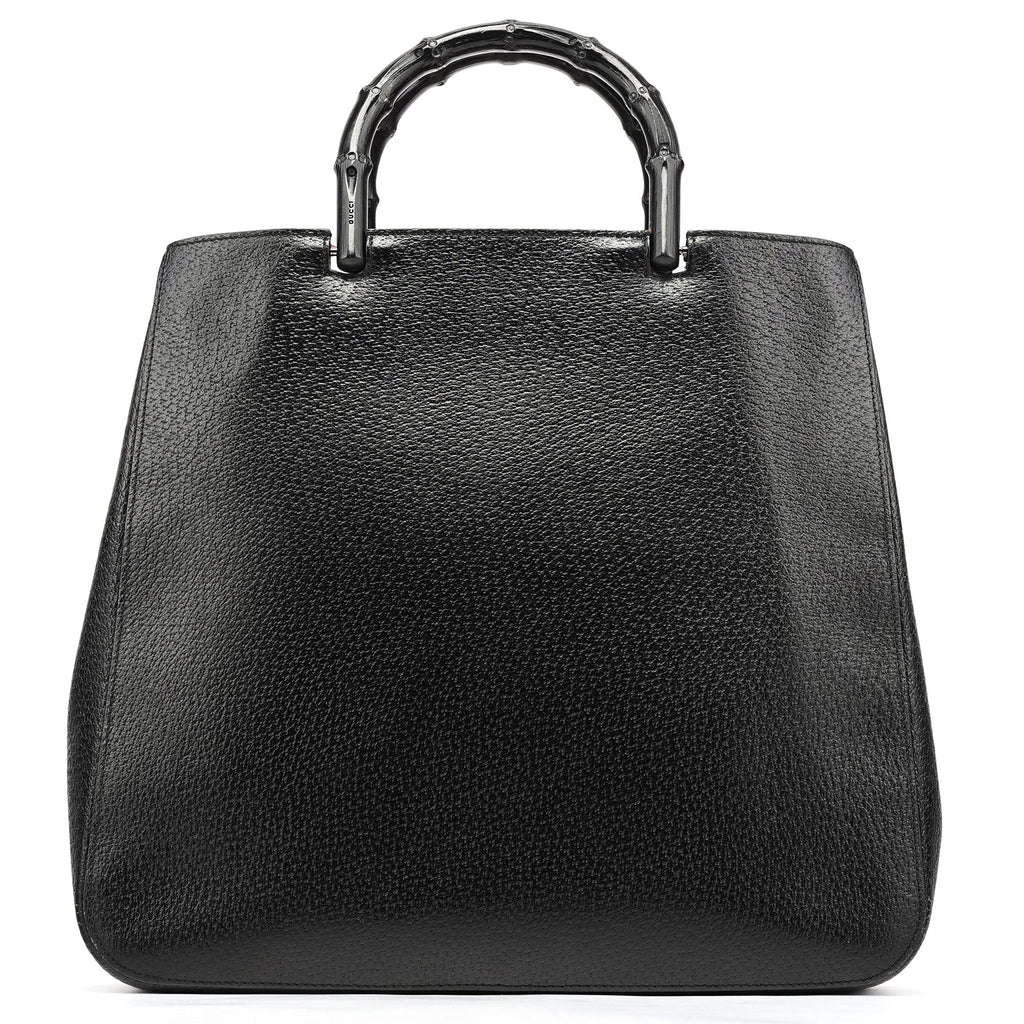 002 1060 Black Leather Bamboo Tote Bag