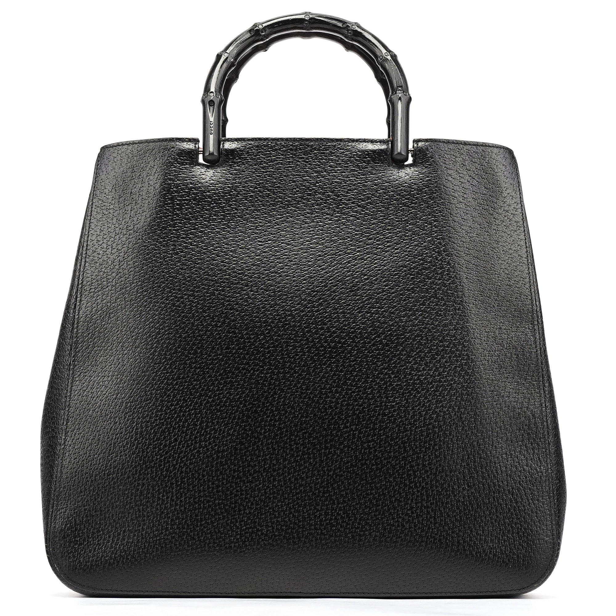 002 1060 Black Leather Bamboo Tote Bag
