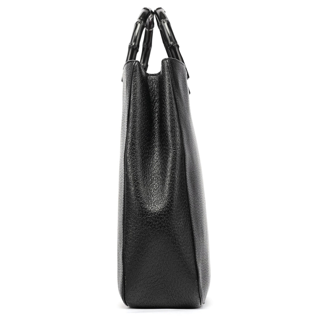 002 1060 Black Leather Bamboo Tote Bag