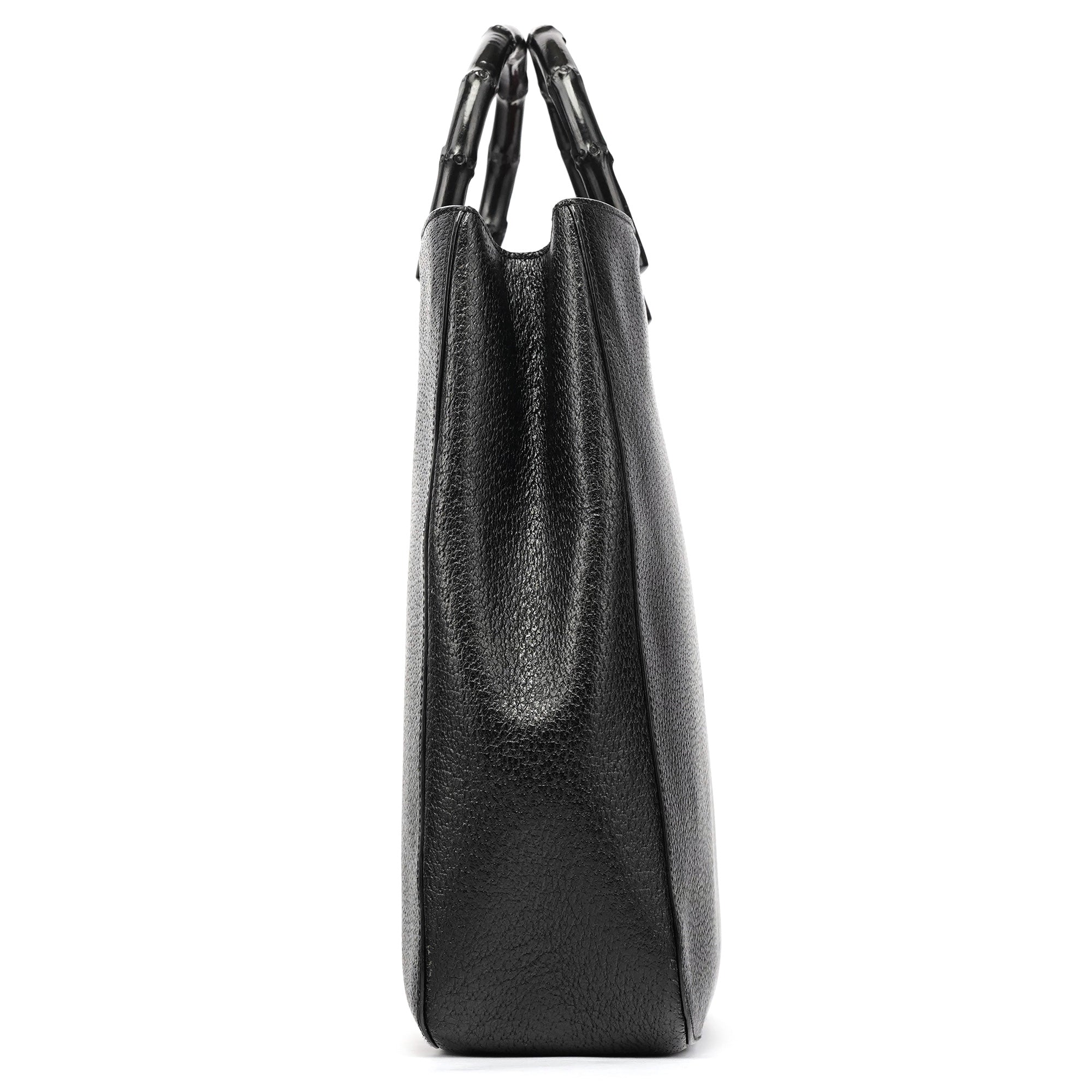 002 1060 Black Leather Bamboo Tote Bag