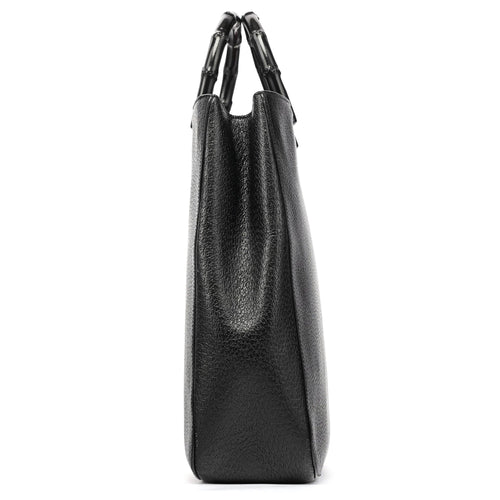 002 1060 Black Leather Bamboo Tote Bag