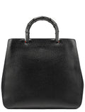 002 1060 Black Leather Bamboo Tote Bag