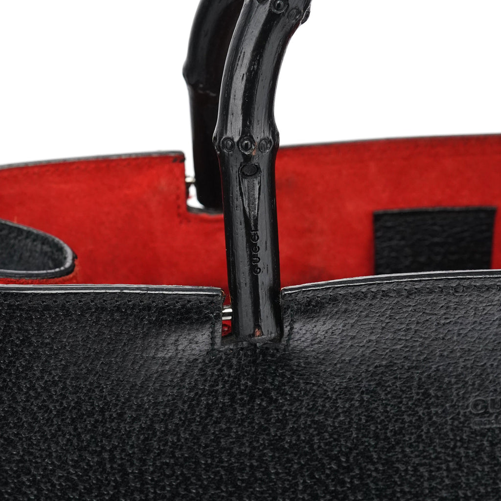 002 1060 Black Leather Bamboo Tote Bag