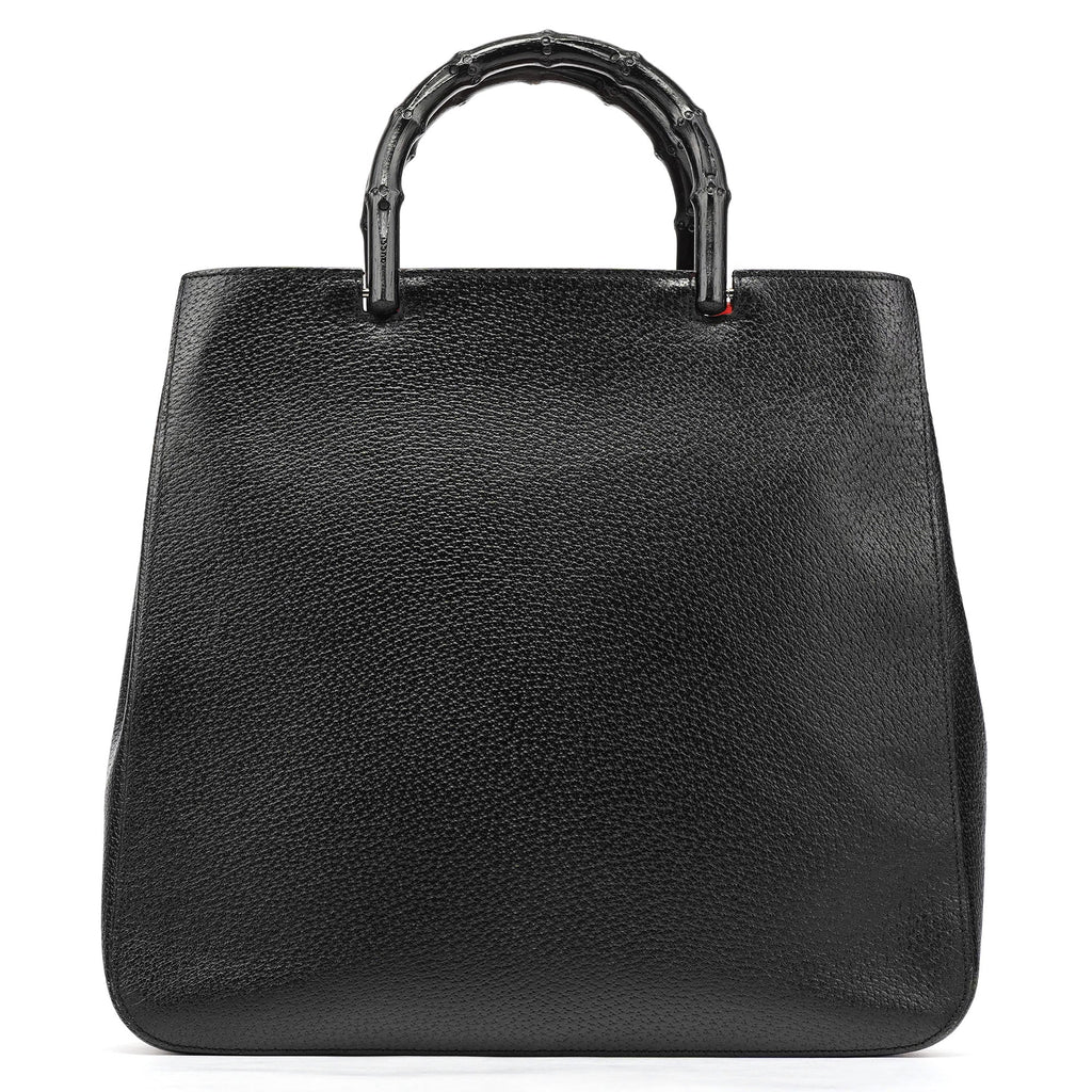 002 1060 Black Leather Bamboo Tote Bag