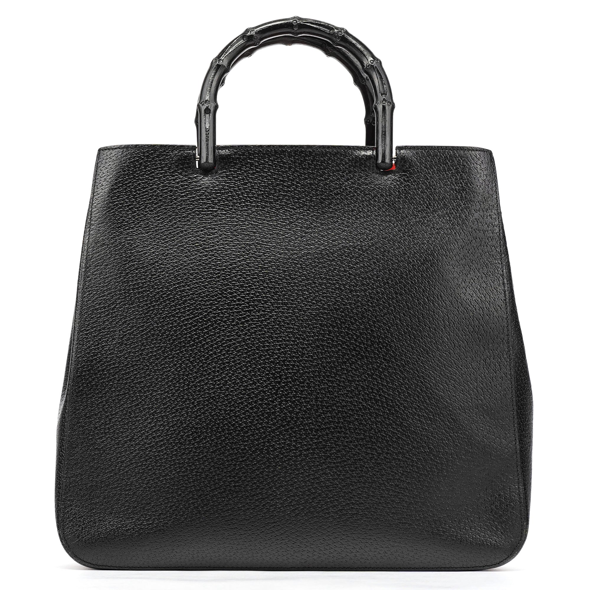 002 1060 Black Leather Bamboo Tote Bag