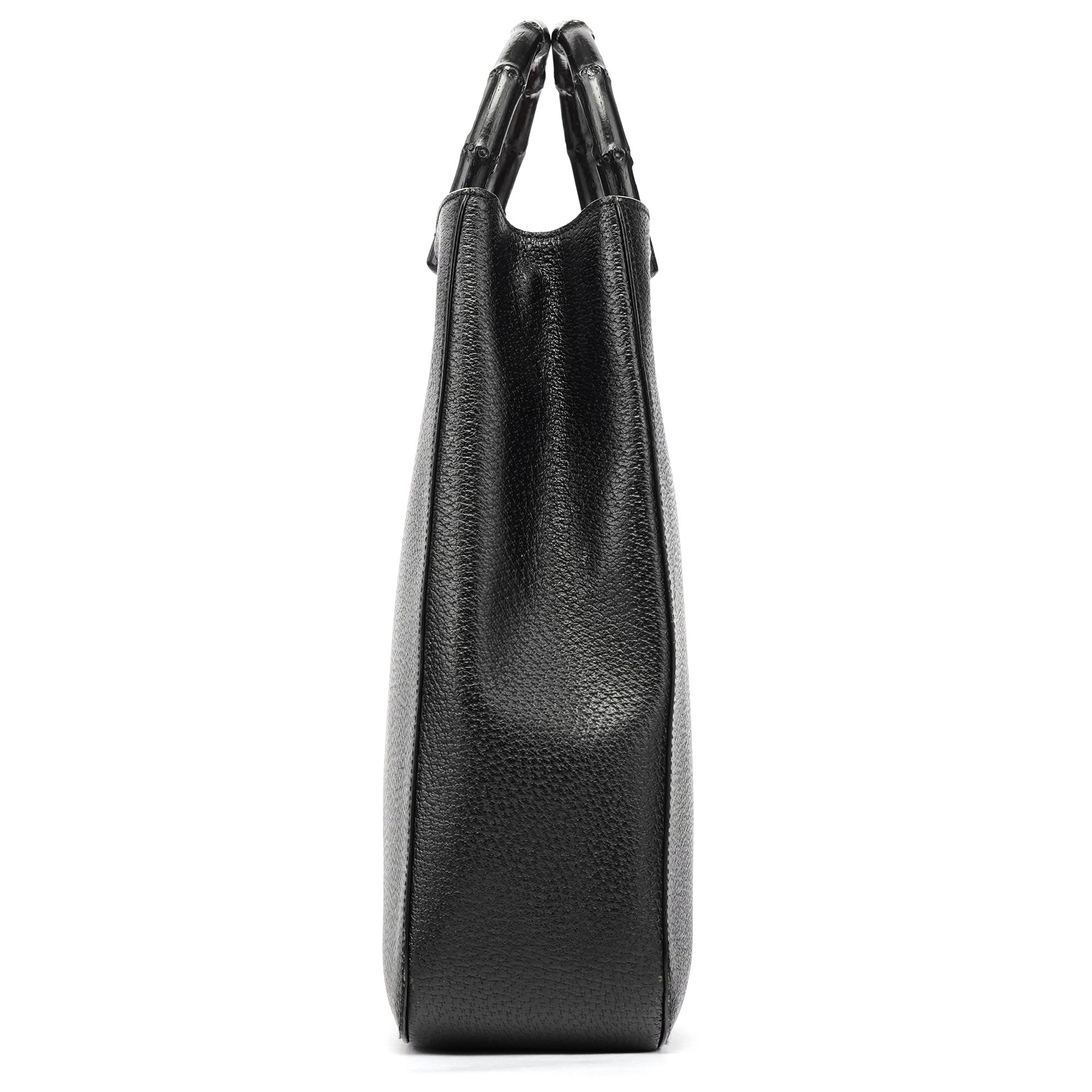002 1060 Black Leather Bamboo Tote Bag