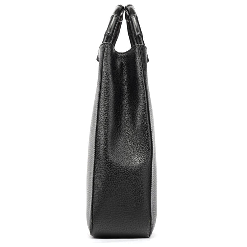 002 1060 Black Leather Bamboo Tote Bag