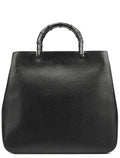 002 1060 Black Leather Bamboo Tote Bag