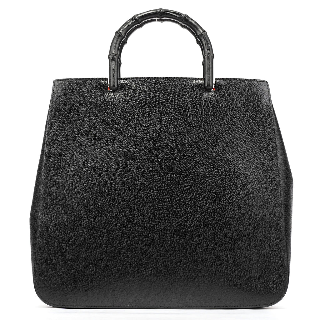 002 1060 Black Leather Bamboo Tote Bag