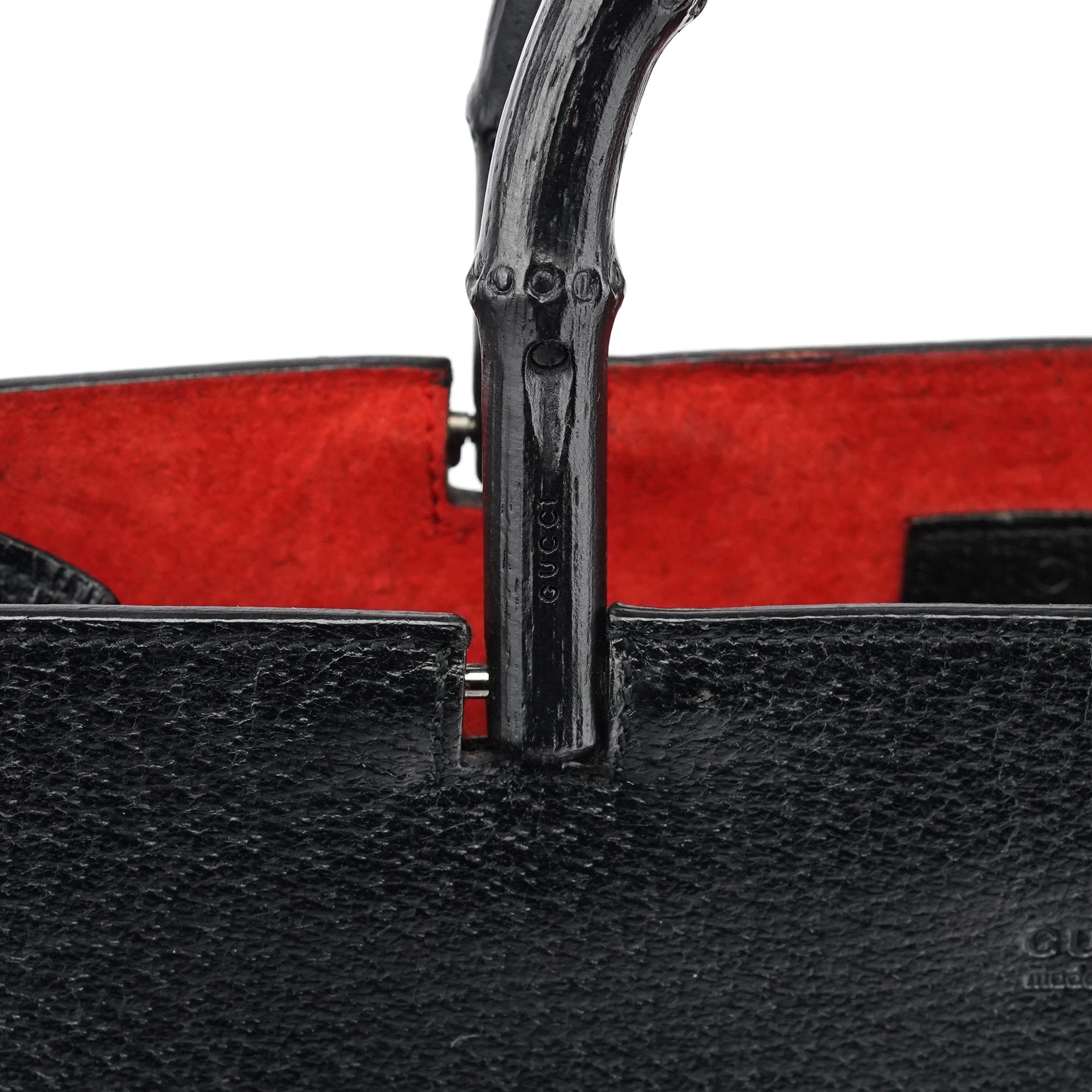 002 1060 Black Leather Bamboo Tote Bag