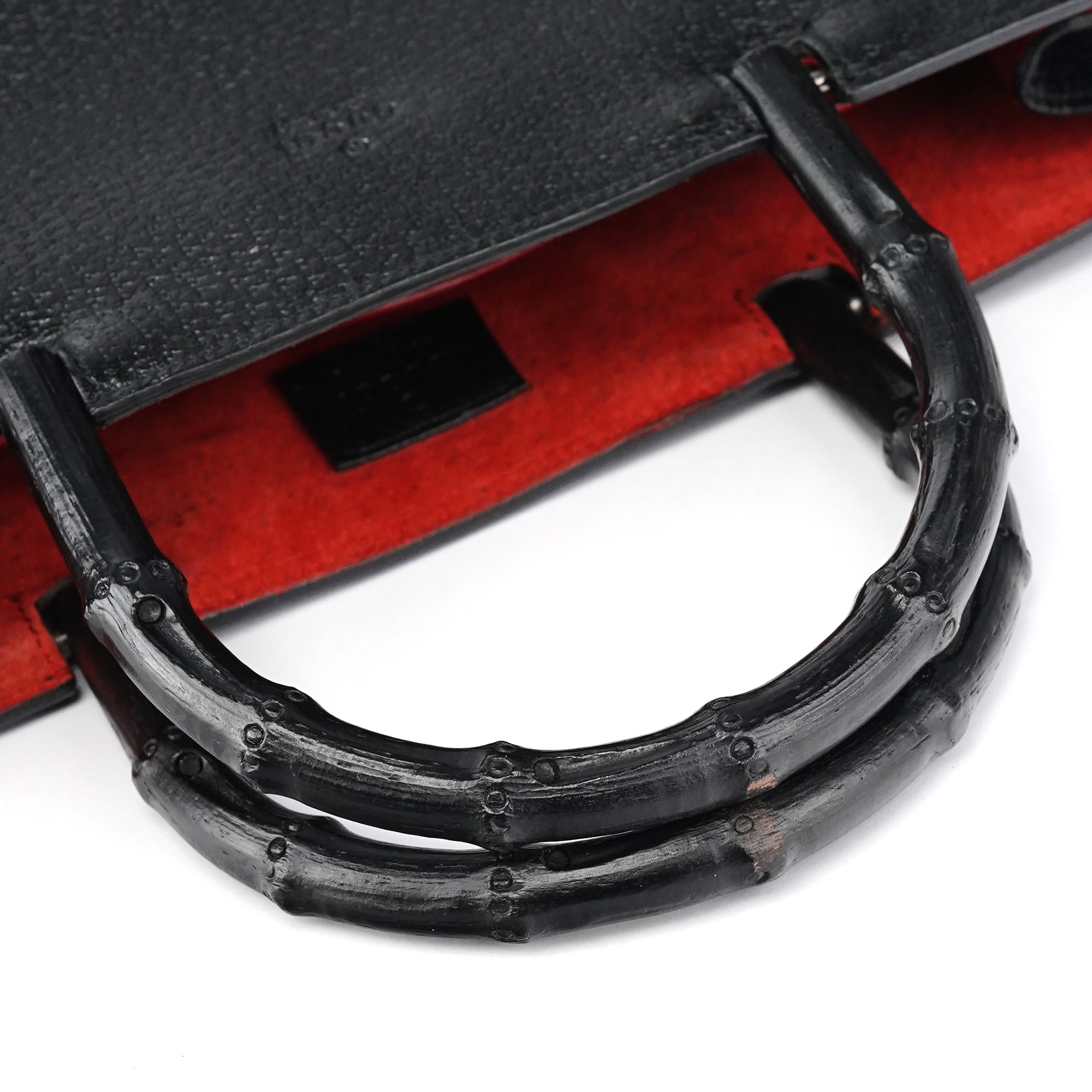 002 1060 Black Leather Bamboo Tote Bag