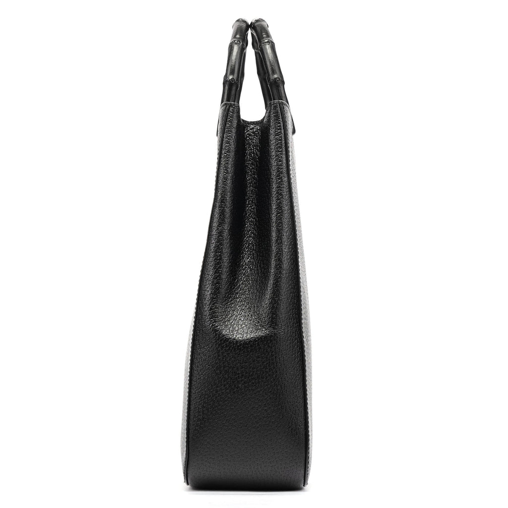 002 1060 Black Leather Bamboo Tote Bag