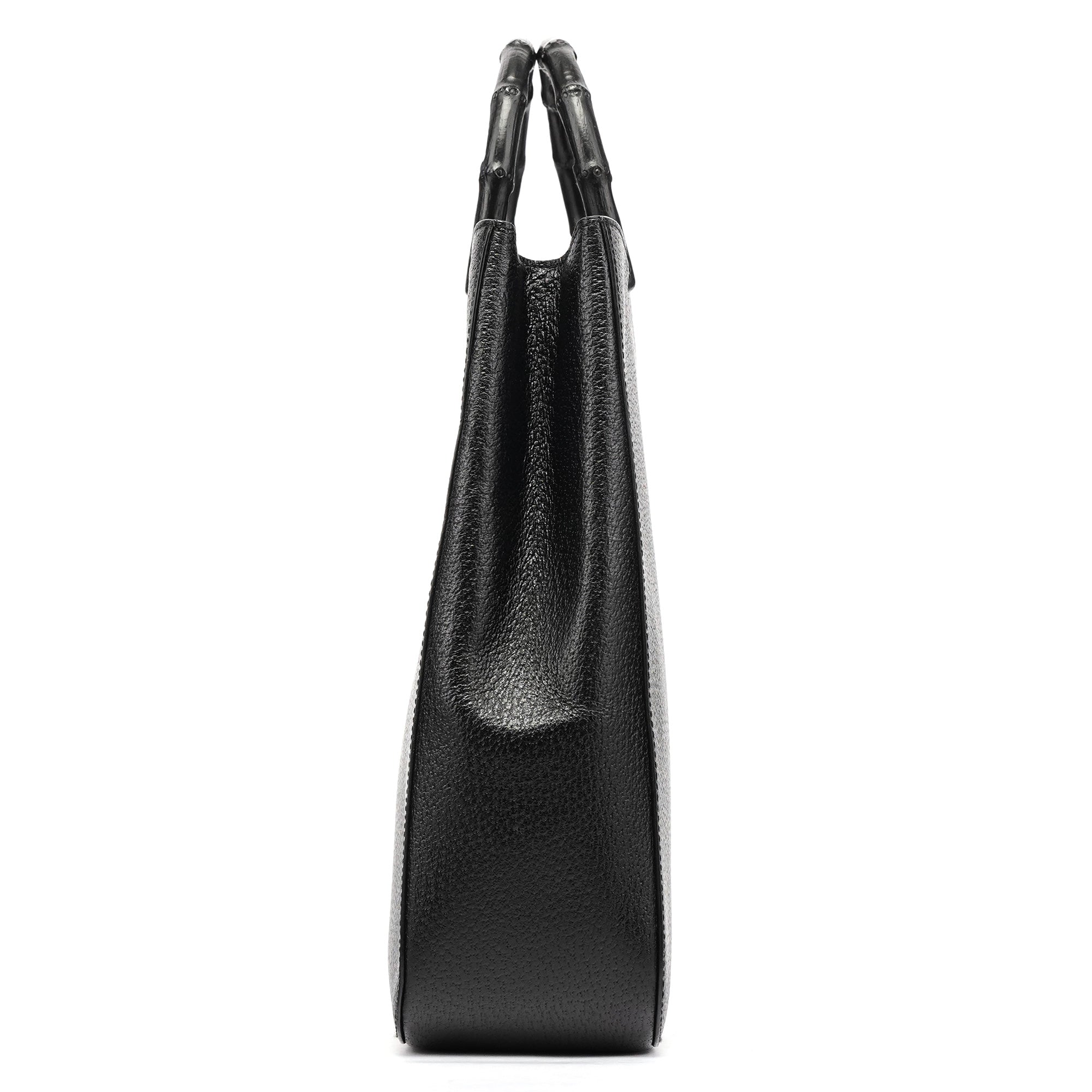 002 1060 Black Leather Bamboo Tote Bag