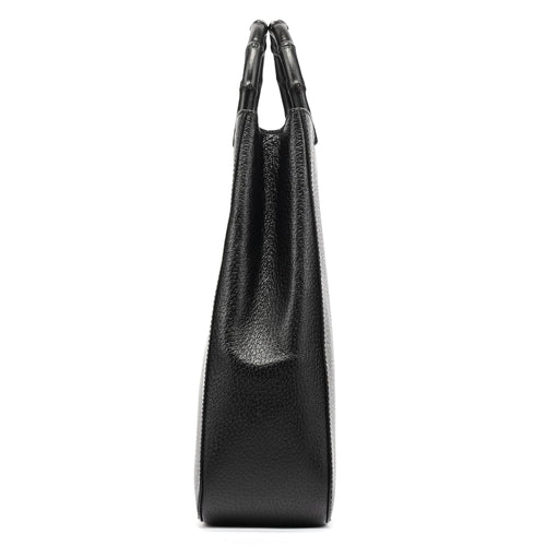 002 1060 Black Leather Bamboo Tote Bag