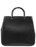 002 1060 Black Leather Bamboo Tote Bag