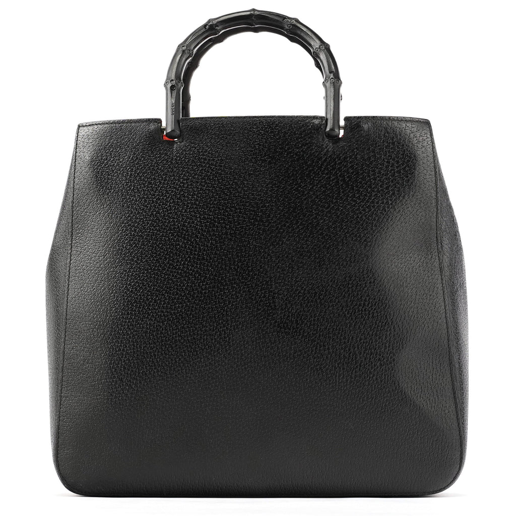 002 1060 Black Leather Bamboo Tote Bag