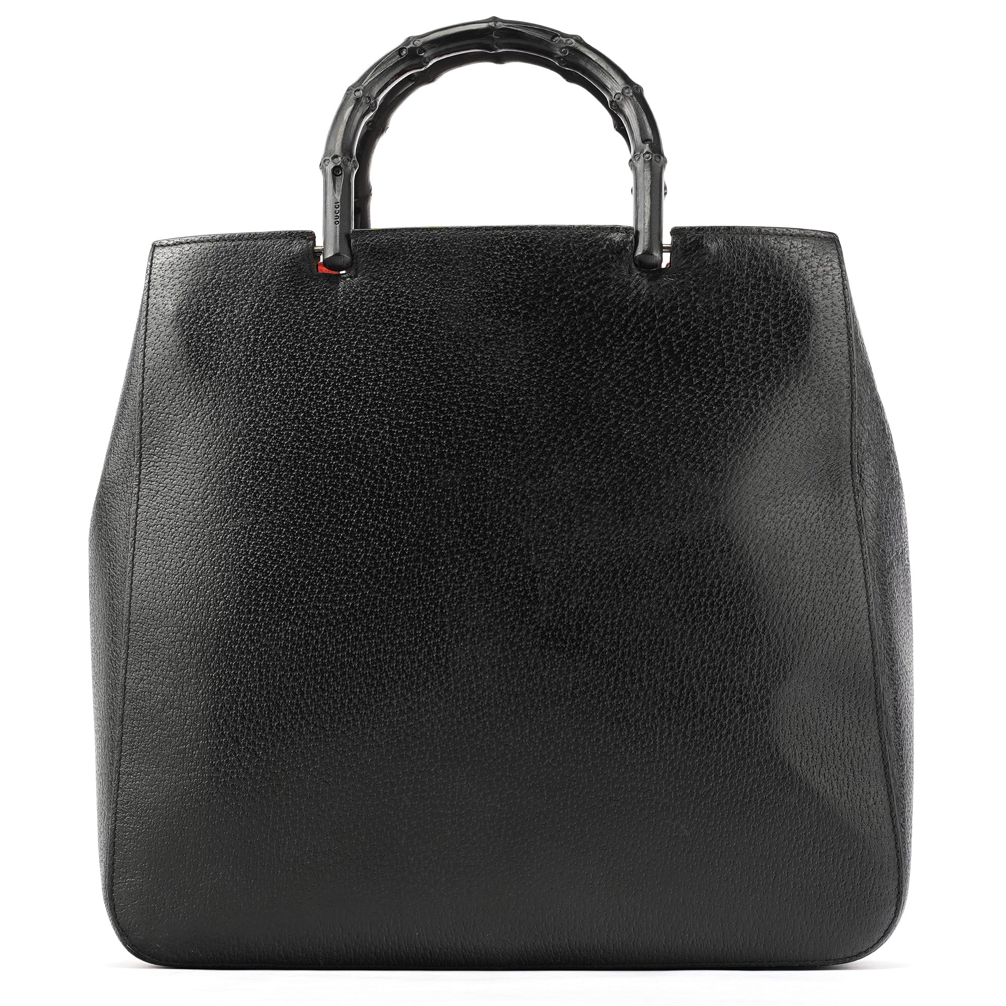 002 1060 Black Leather Bamboo Tote Bag