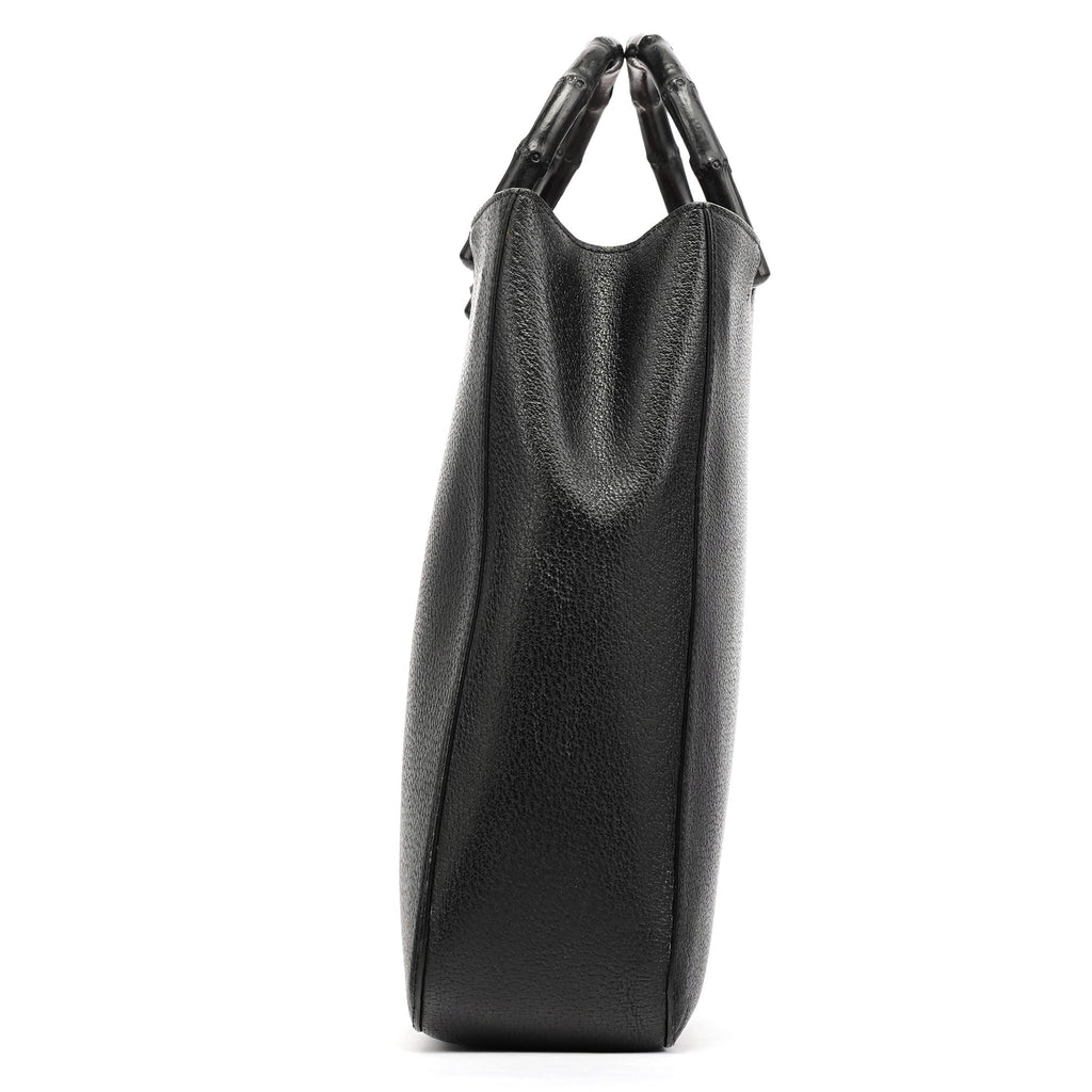 002 1060 Black Leather Bamboo Tote Bag