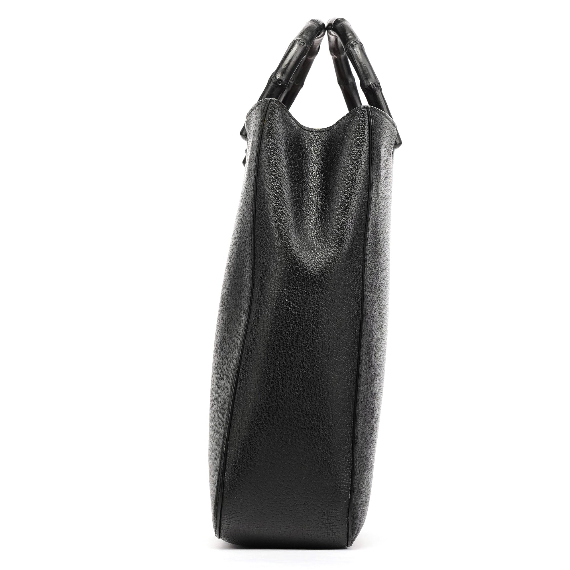 002 1060 Black Leather Bamboo Tote Bag