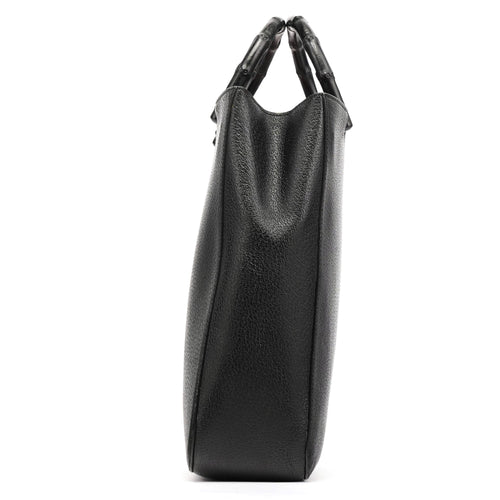 002 1060 Black Leather Bamboo Tote Bag
