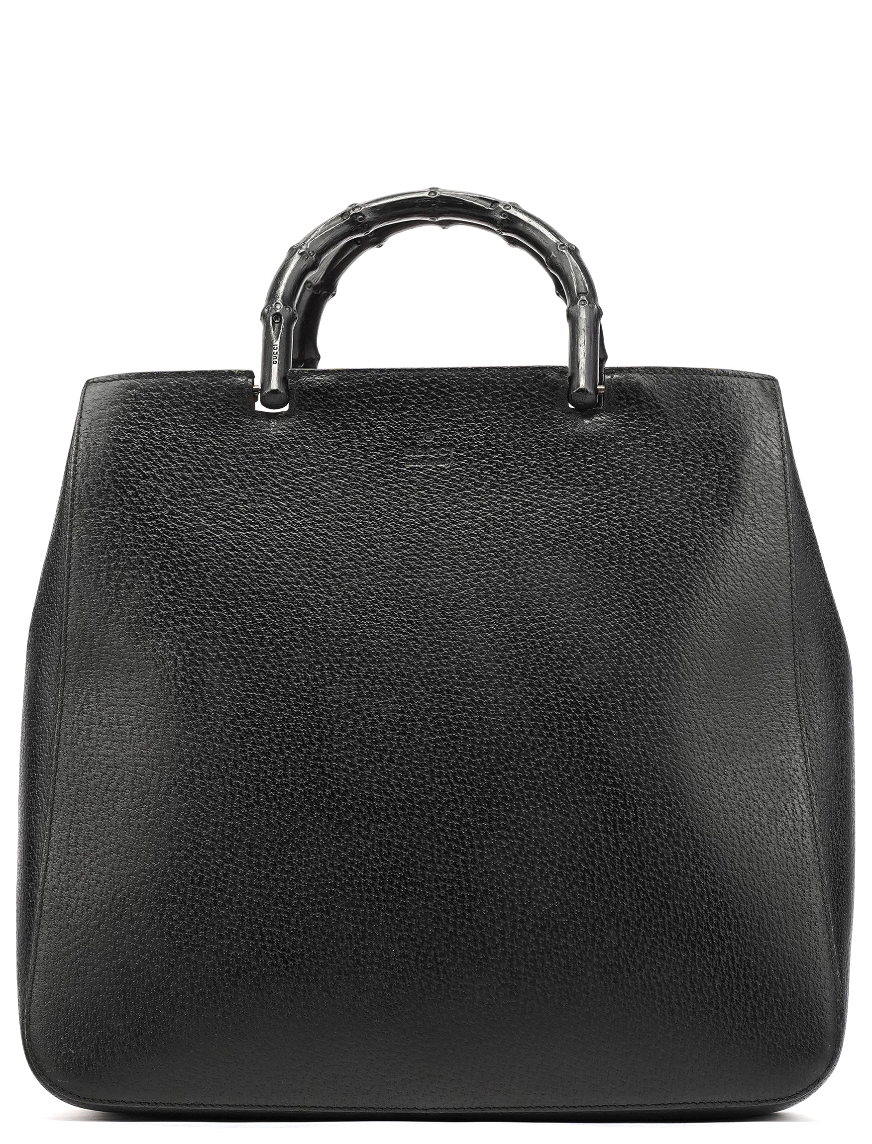 002 1060 Black Leather Bamboo Tote Bag