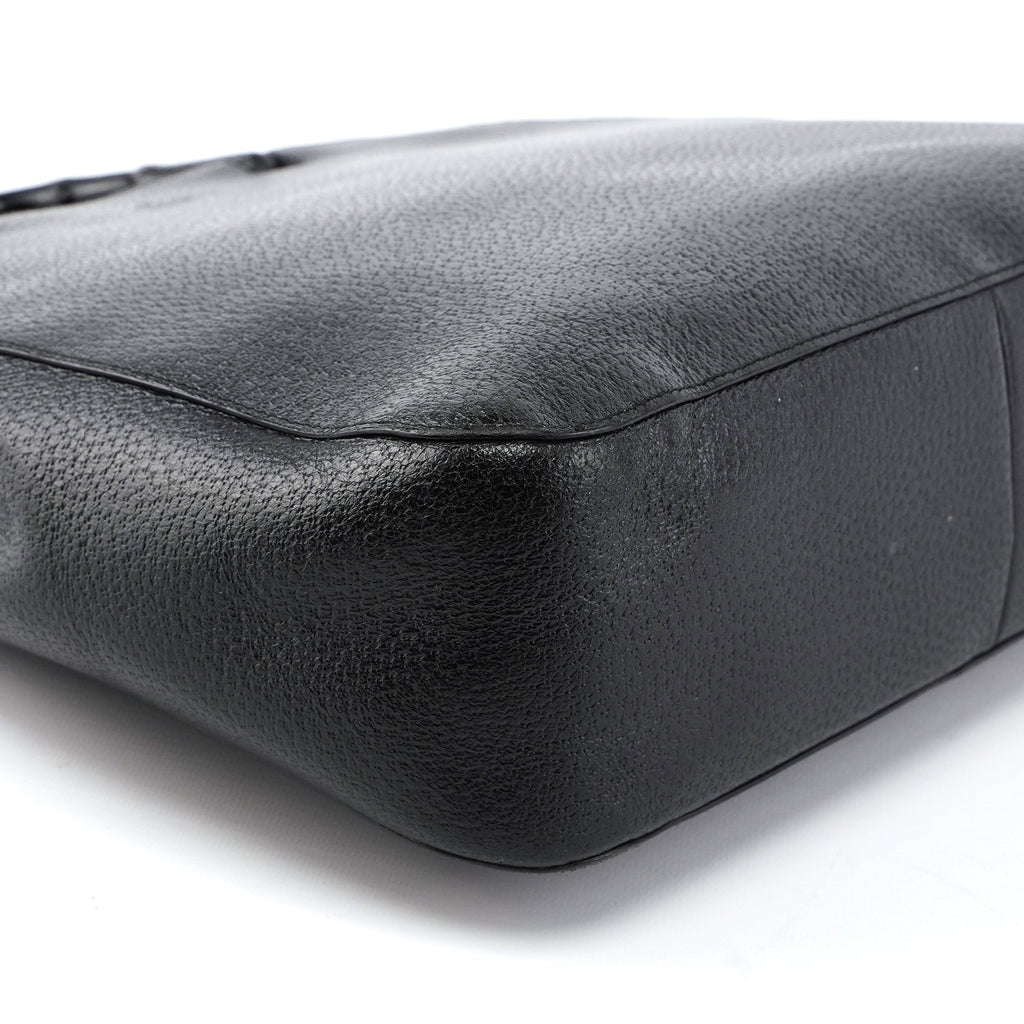 002 1061 Black Leather Bamboo Tote