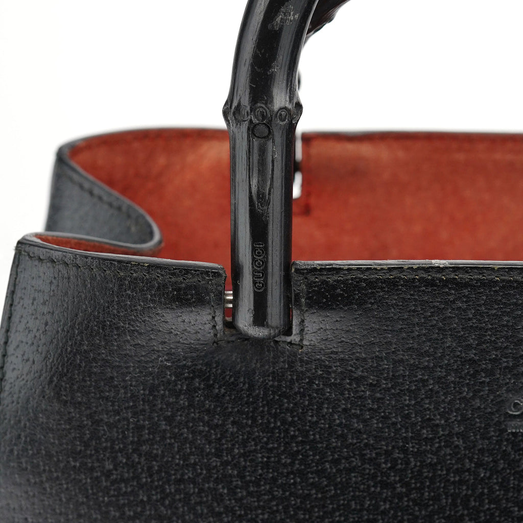 002 1061 Black Leather Bamboo Tote Bag