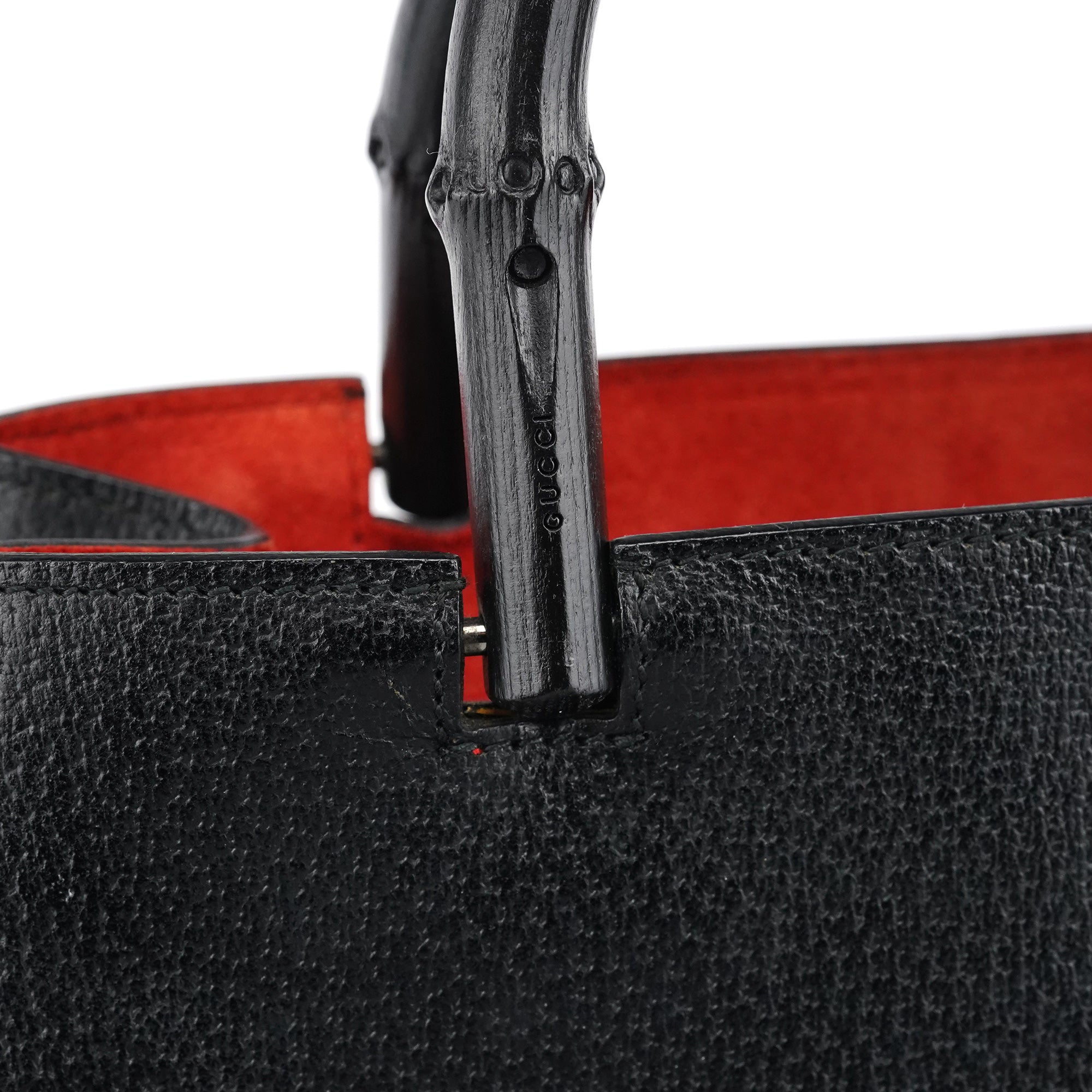 002 1061 Black Leather Bamboo Tote Bag