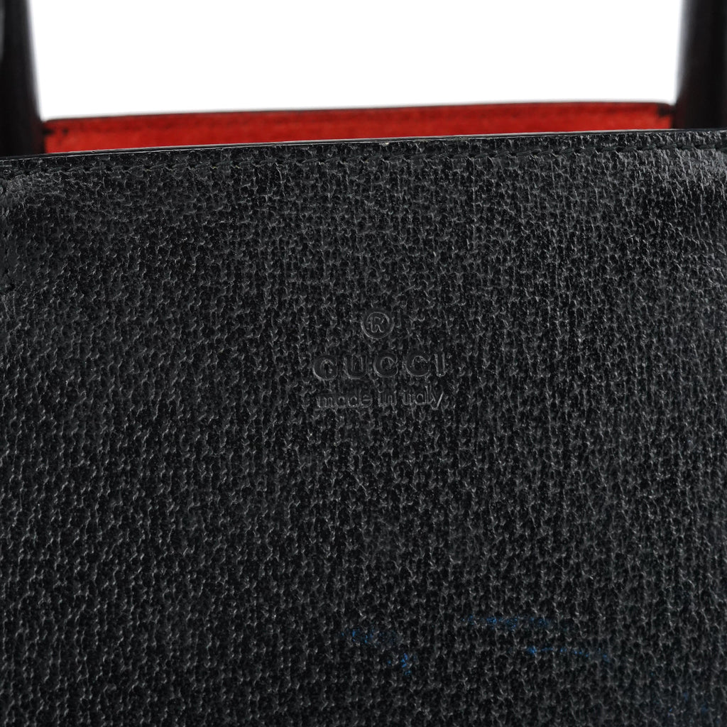 002 1061 Black Leather Bamboo Tote Bag