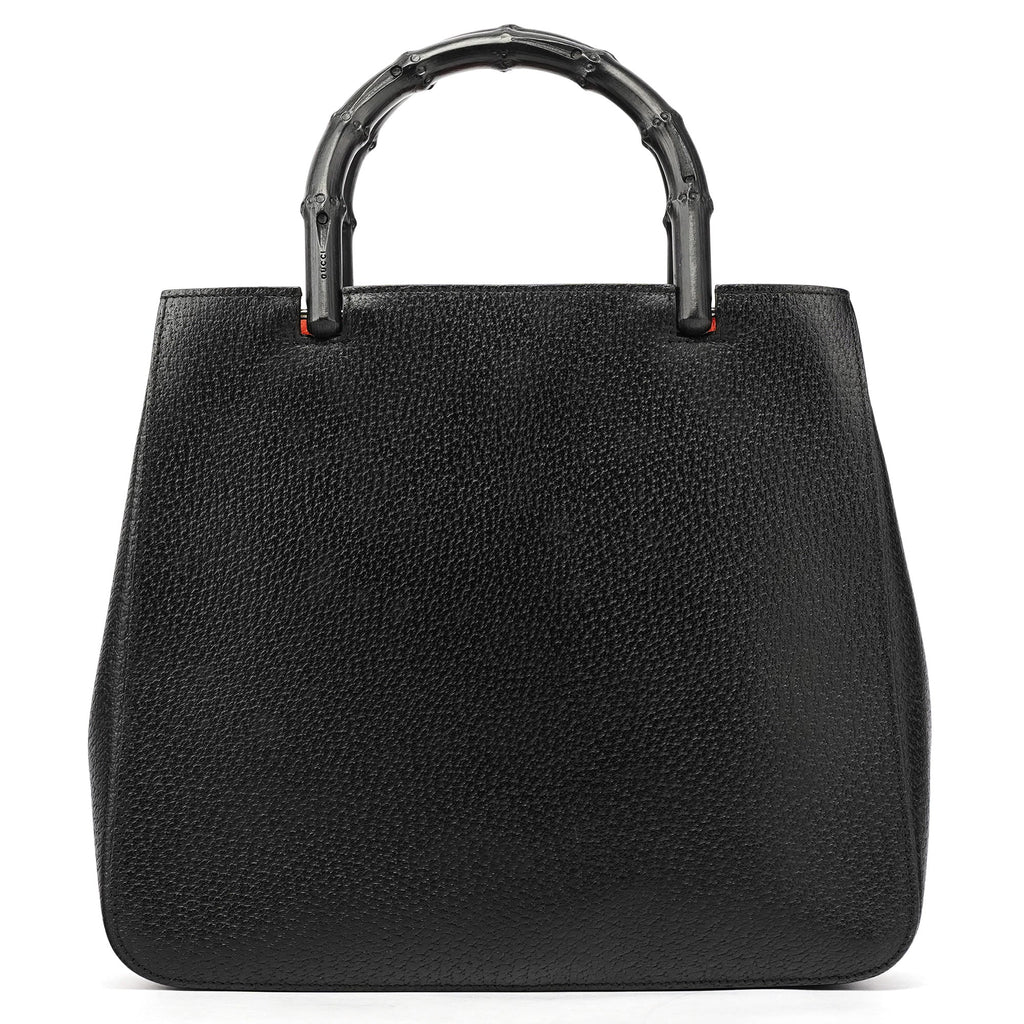 002 1061 Black Leather Bamboo Tote Bag
