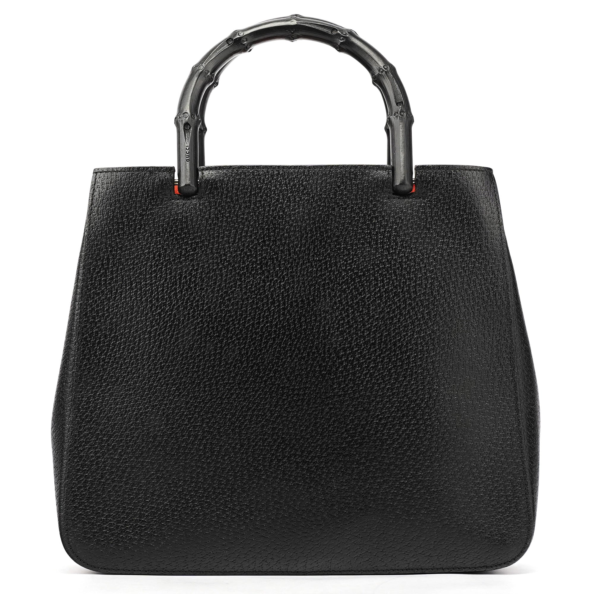 002 1061 Black Leather Bamboo Tote Bag