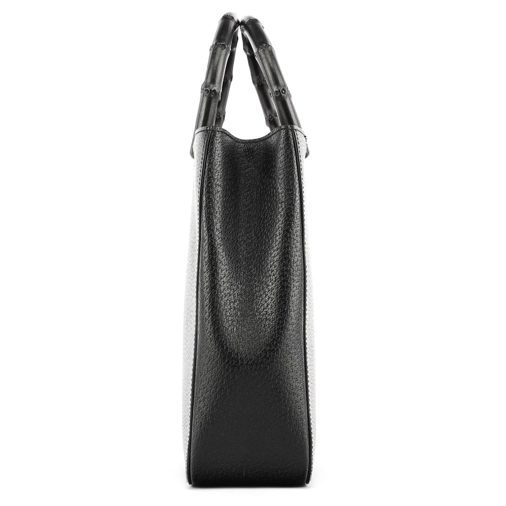 002 1061 Black Leather Bamboo Tote Bag