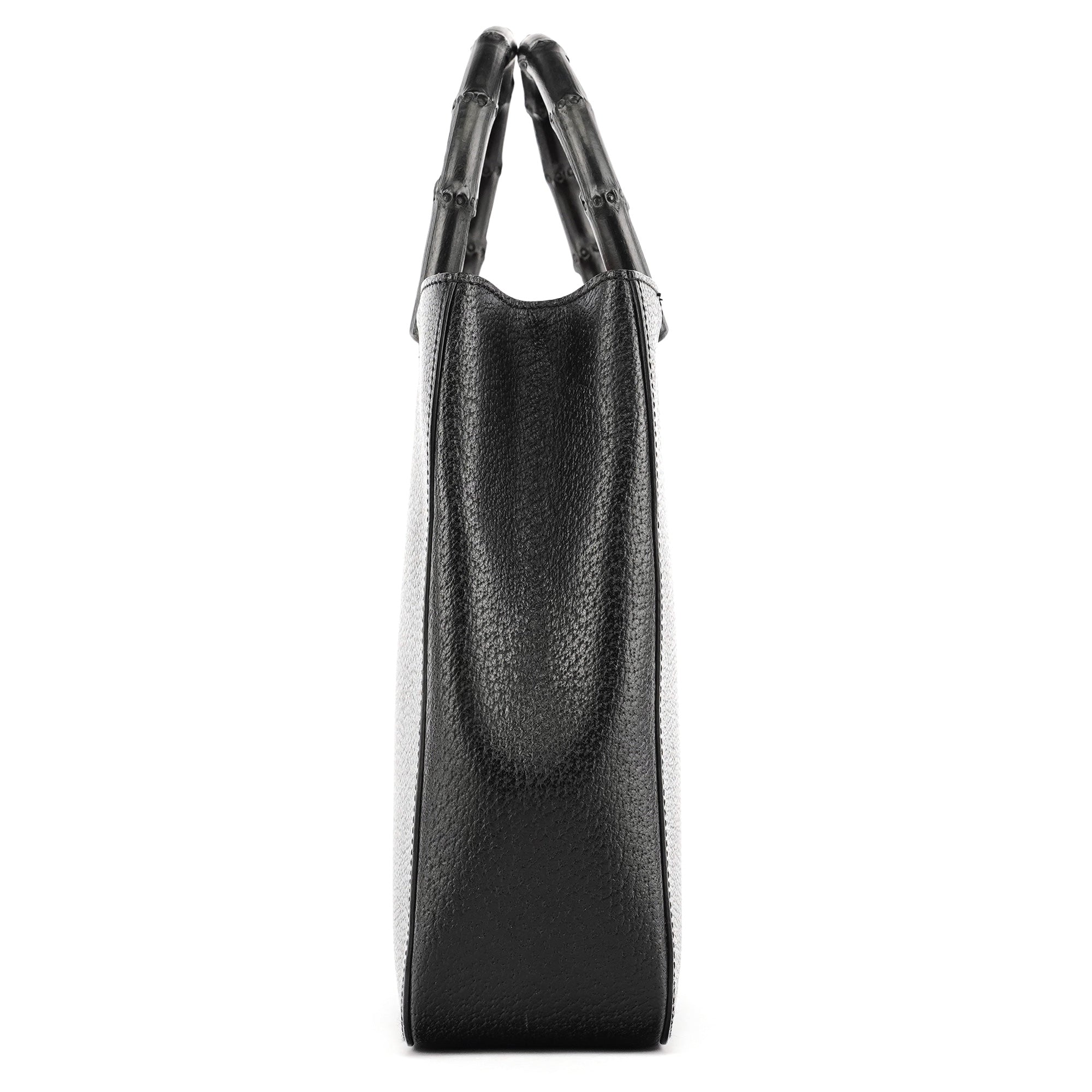 002 1061 Black Leather Bamboo Tote Bag