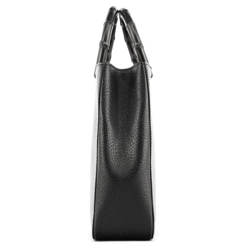 002 1061 Black Leather Bamboo Tote Bag