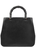 002 1061 Black Leather Bamboo Tote Bag