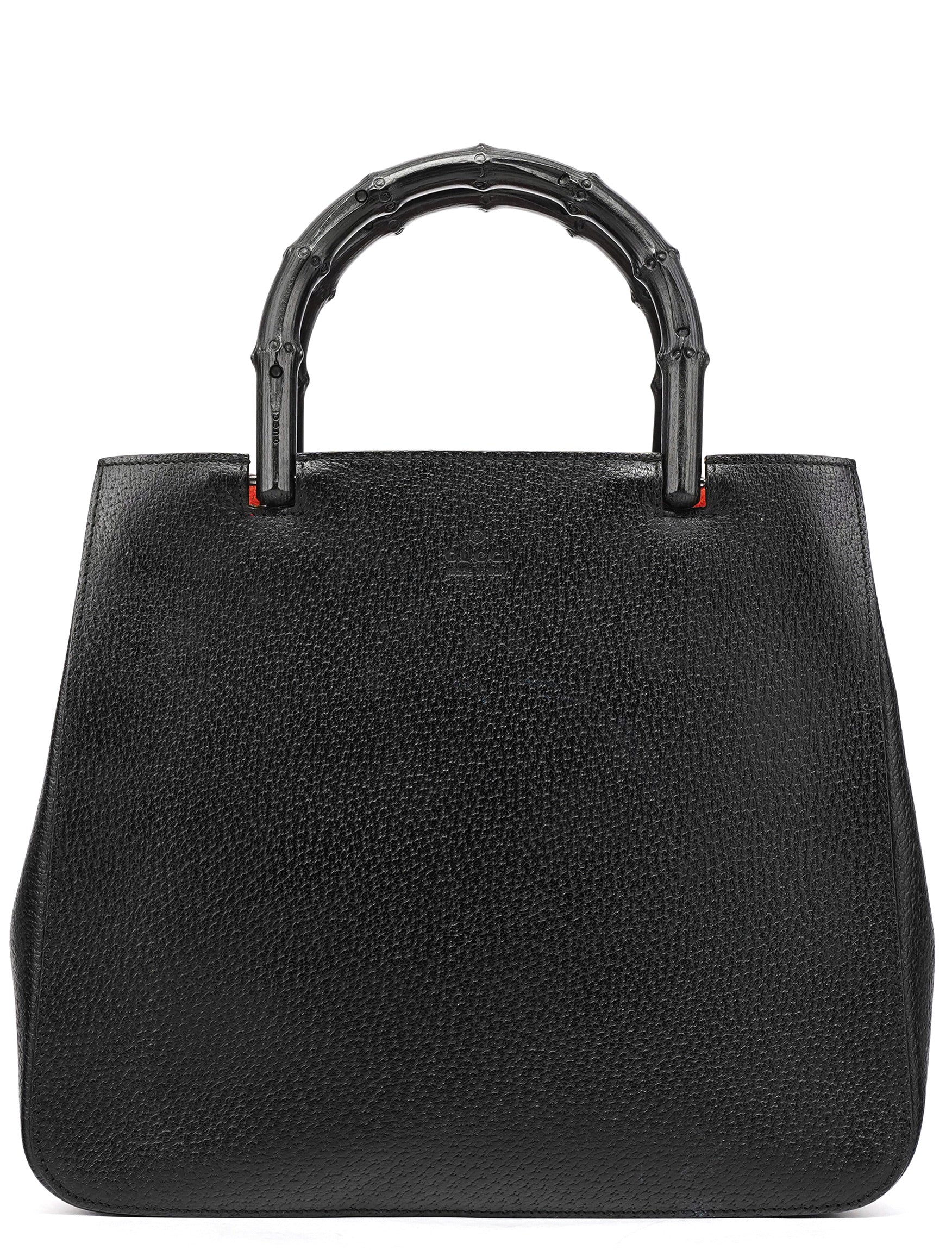 002 1061 Black Leather Bamboo Tote Bag