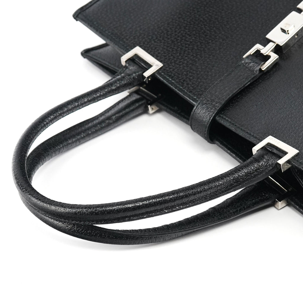 002 1064 Black Leather Jackie Tote Bag