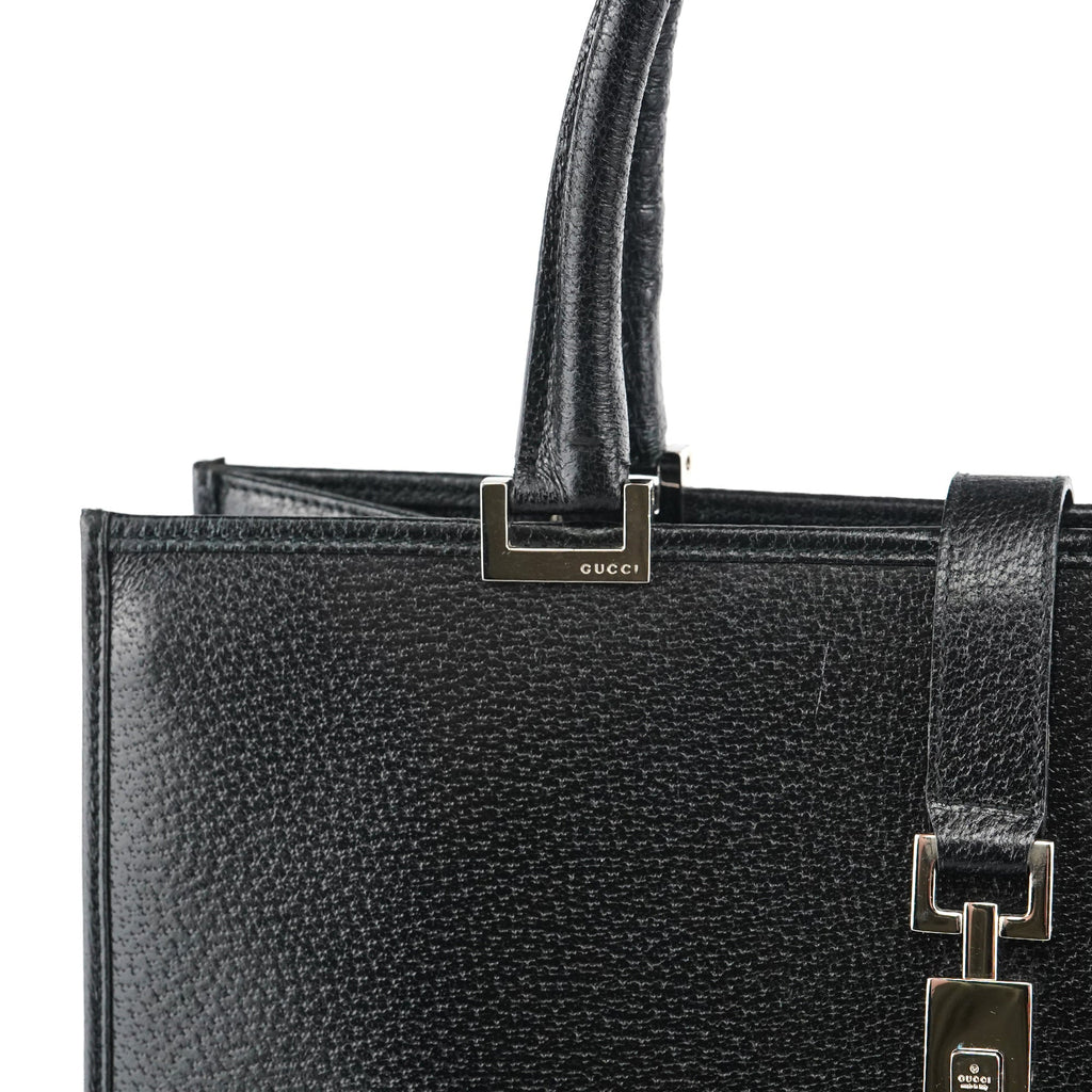 002 1064 Black Leather Jackie Tote Bag