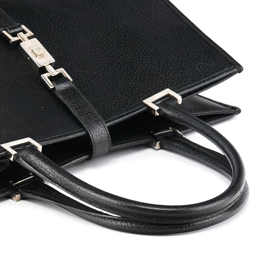 002 1064 Black Leather Jackie Tote Bag