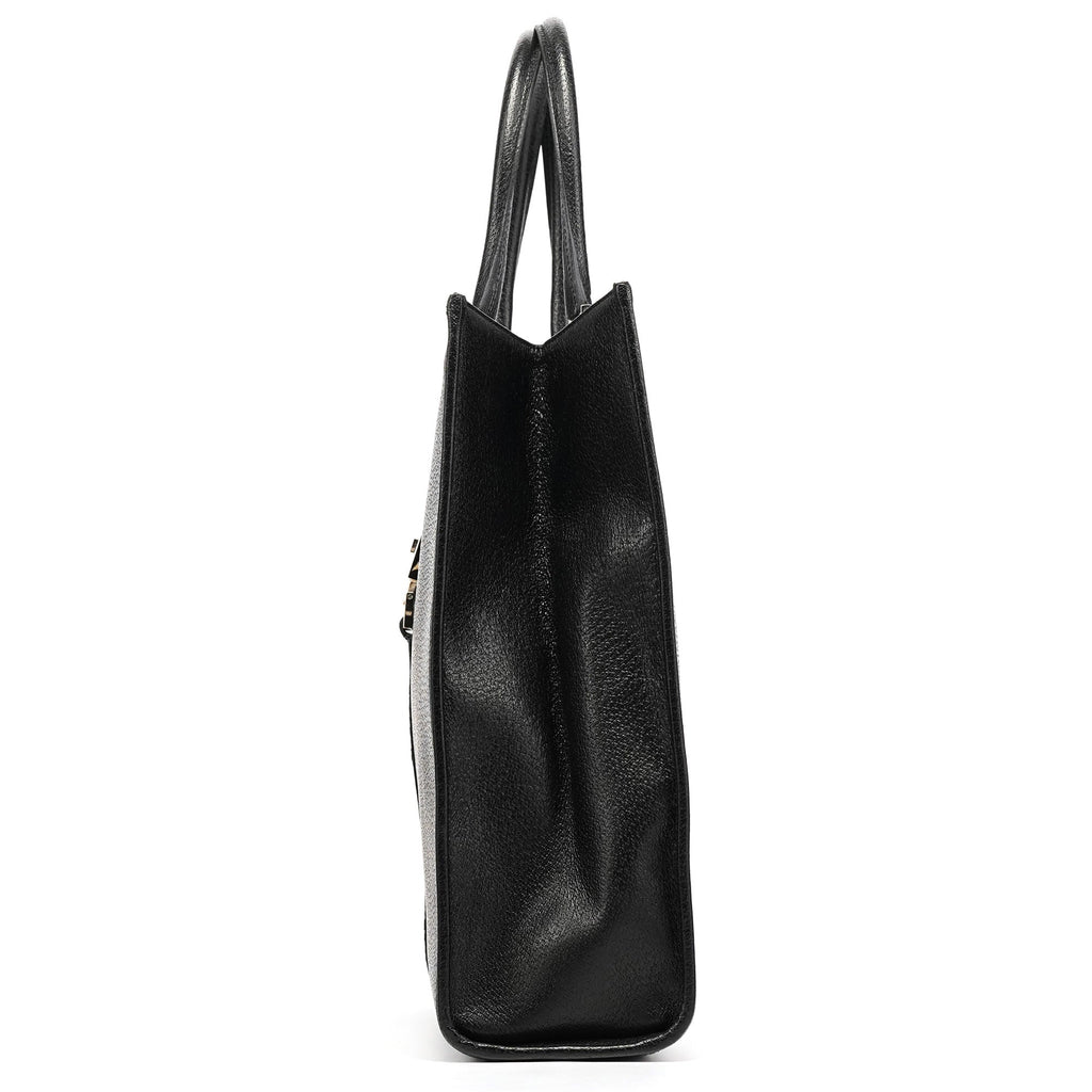 002 1064 Black Leather Jackie Tote Bag