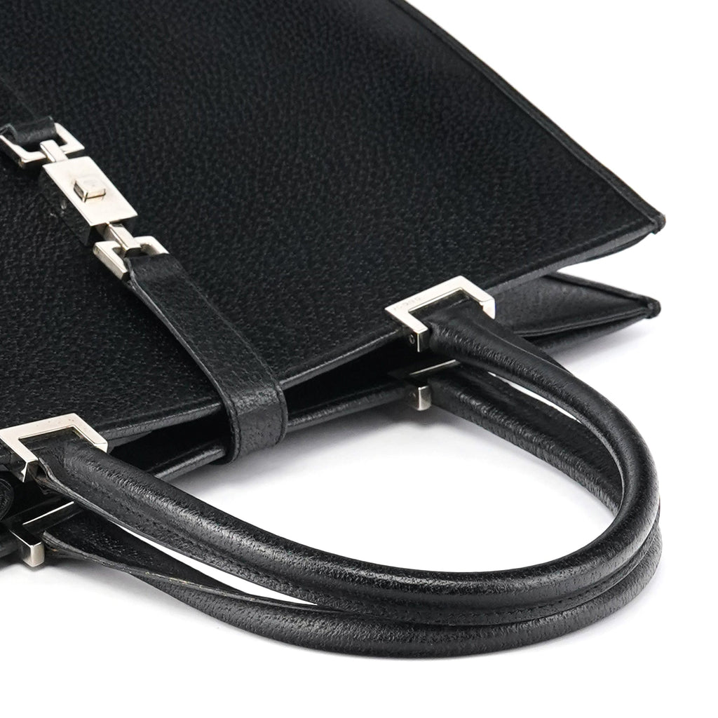 002 1064 Black Leather Jackie Tote Bag