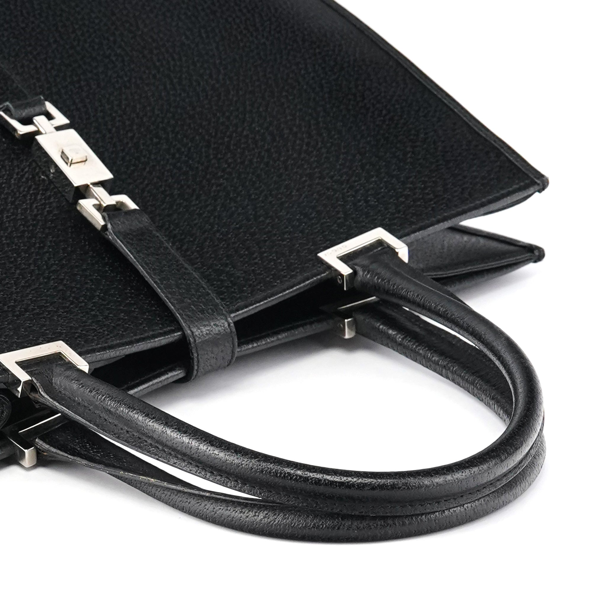 002 1064 Black Leather Jackie Tote Bag