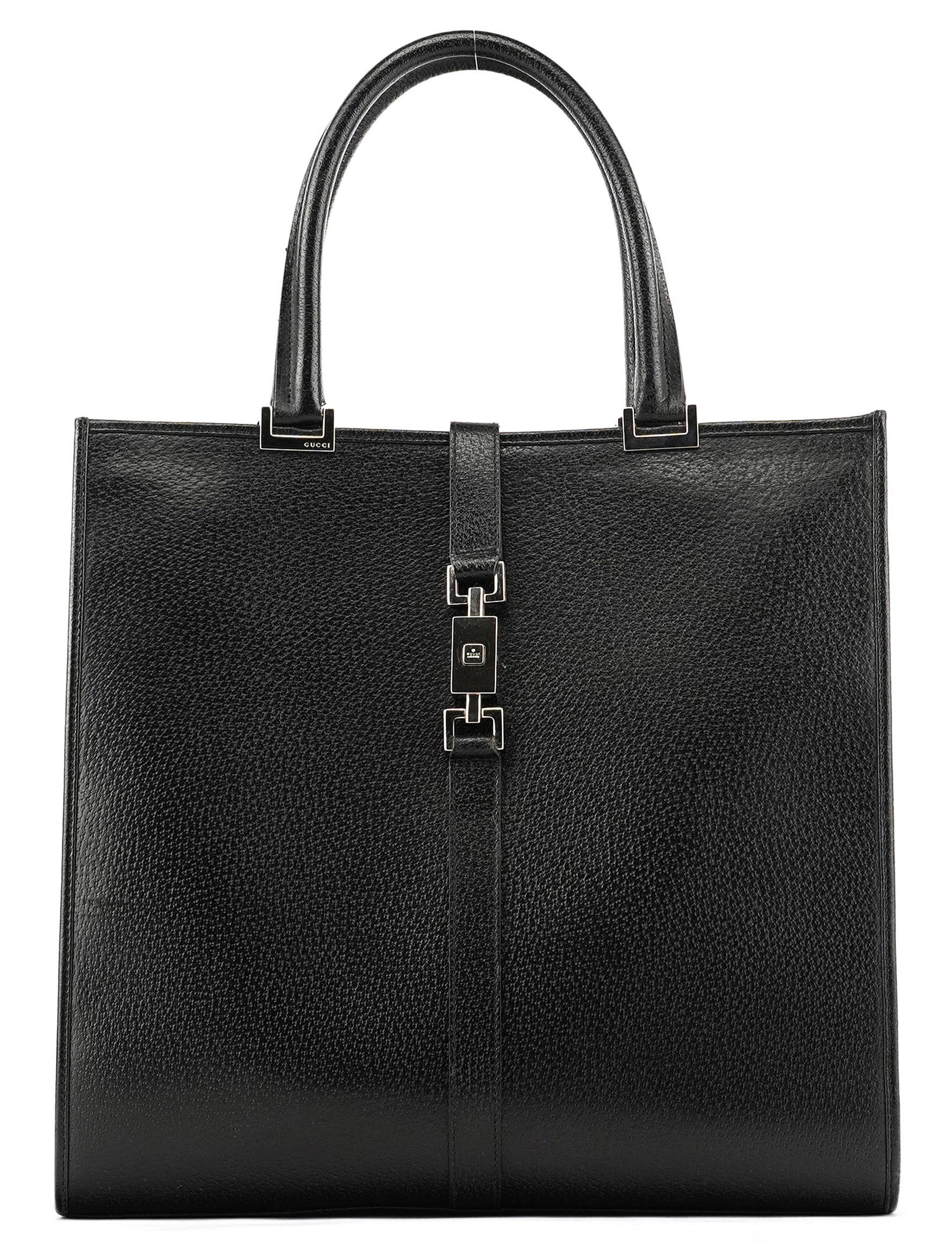 002 1064 Black Leather Jackie Tote Bag